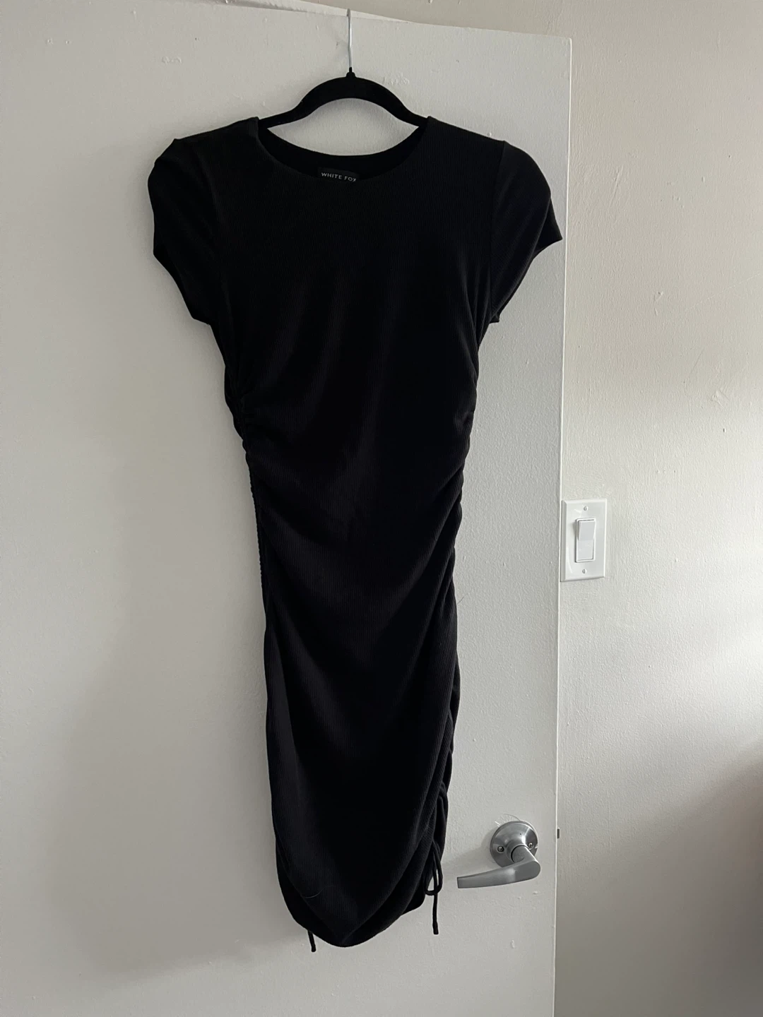 White Fox Black Ruched midi Dress Size S