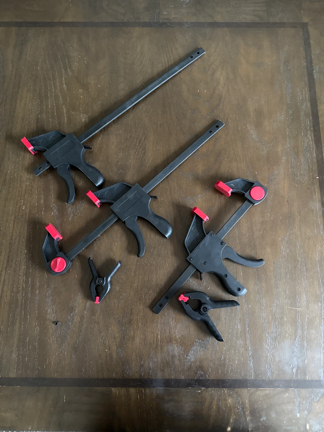 Set of 3 Black Trigger Clamps with Red Accents