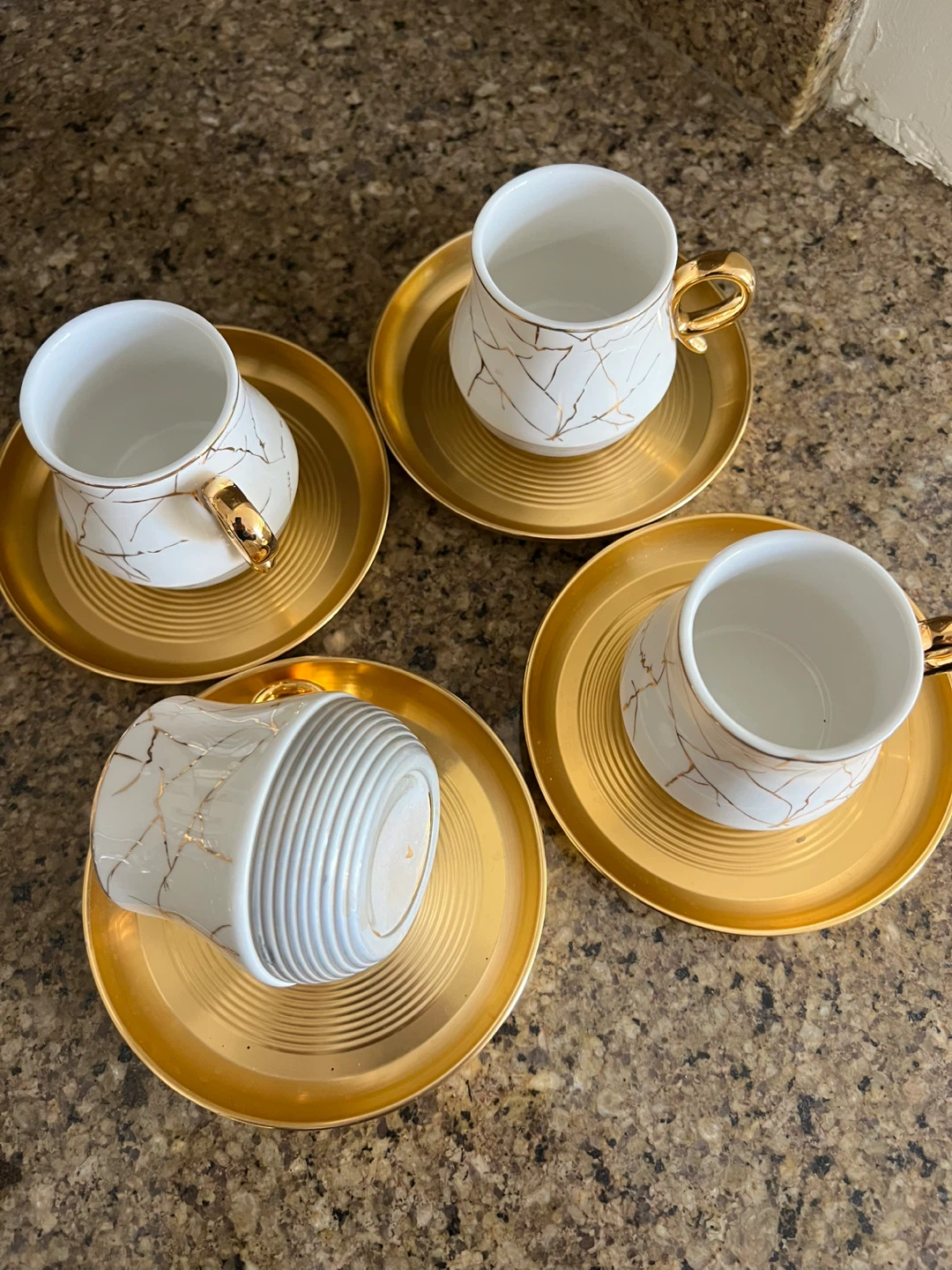 Set of 4 White and Gold Coffee Cups and Saucers - photo 2