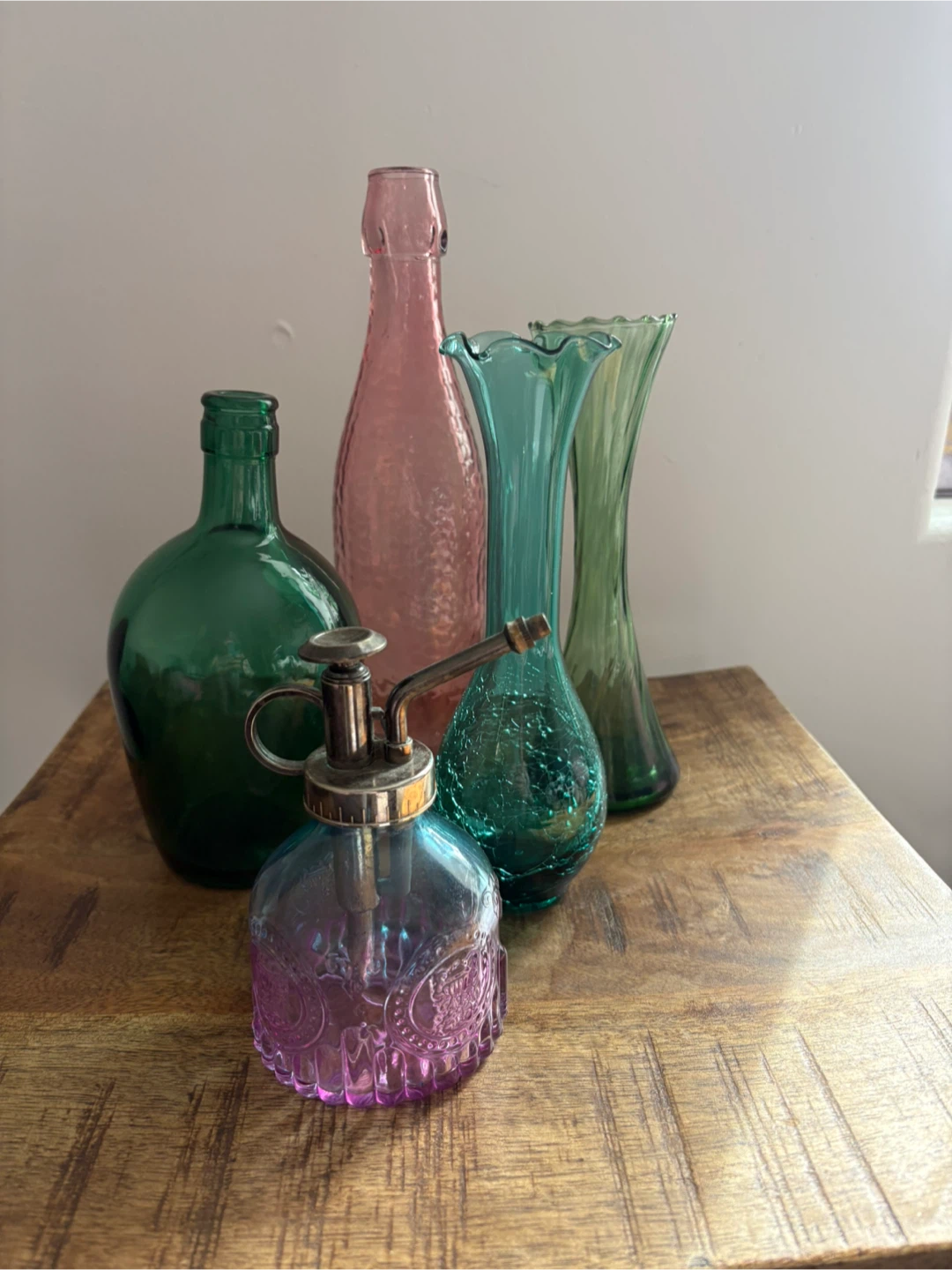 Set of 5 Glass Vases and Spritzer