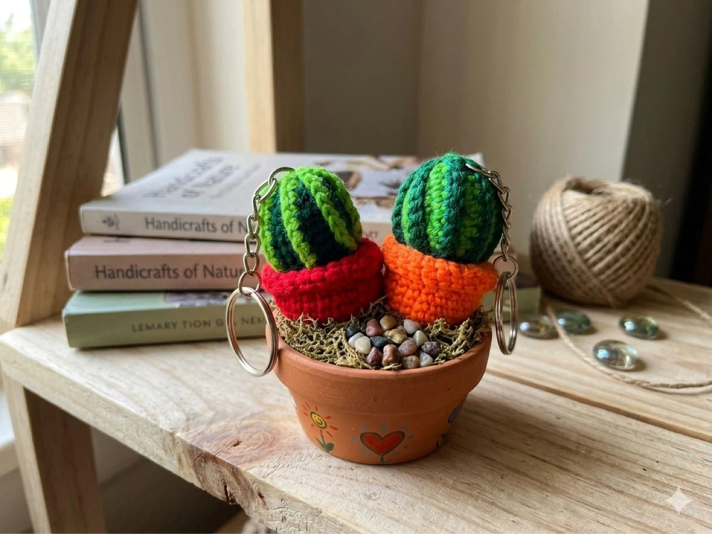 Crocheted Cactus Keychains (Set of 2)
