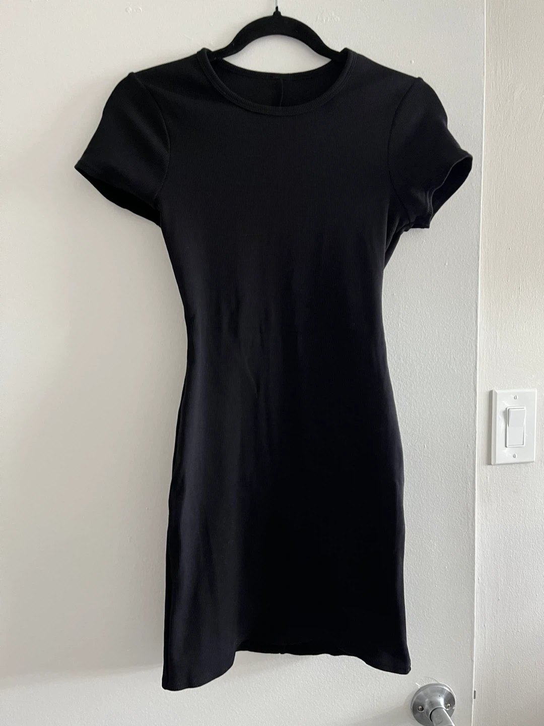 Alo Ribbed Short Sleeve Mini Dress Black