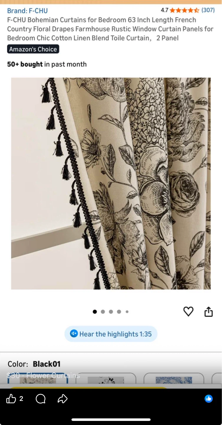 Floral Curtains - 63 Inch Length