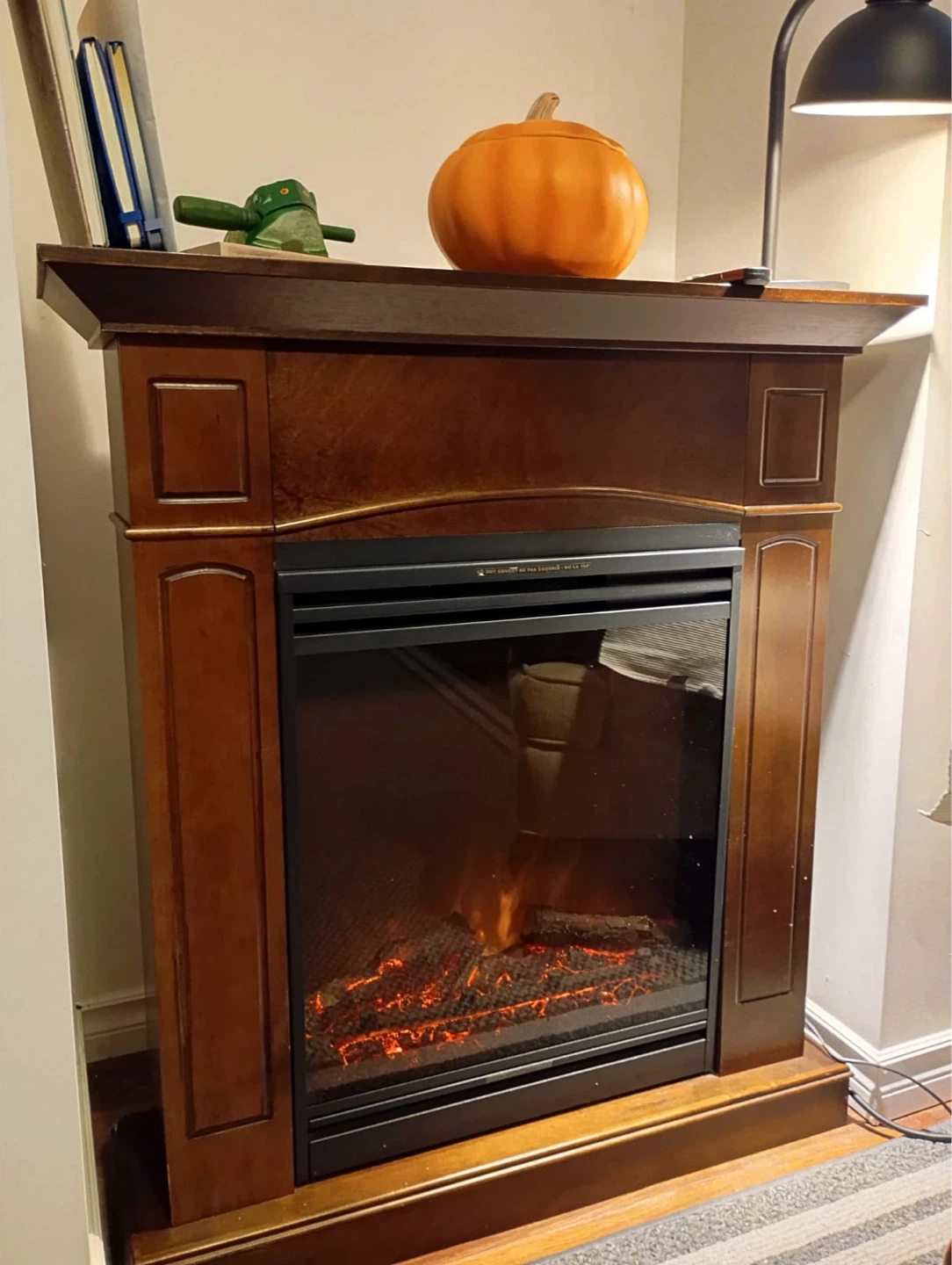 Electric Fireplace with Wooden Mantel