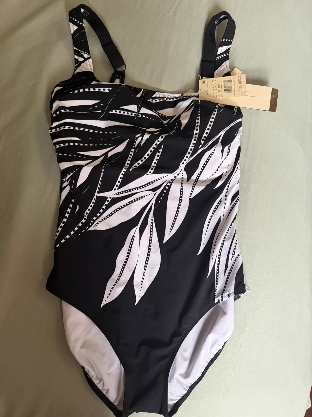 Gottex Black and White Leafy Print One Piece Swimsuit - Size 12 - photo 3
