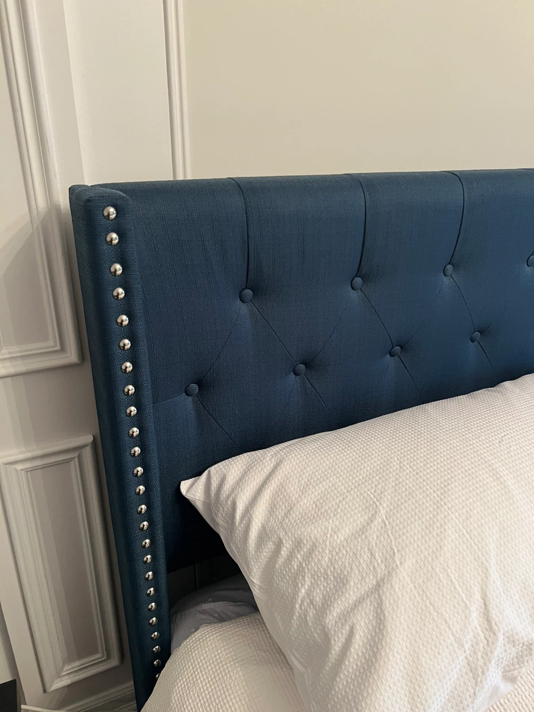 Blue Upholstered King Bed Frame