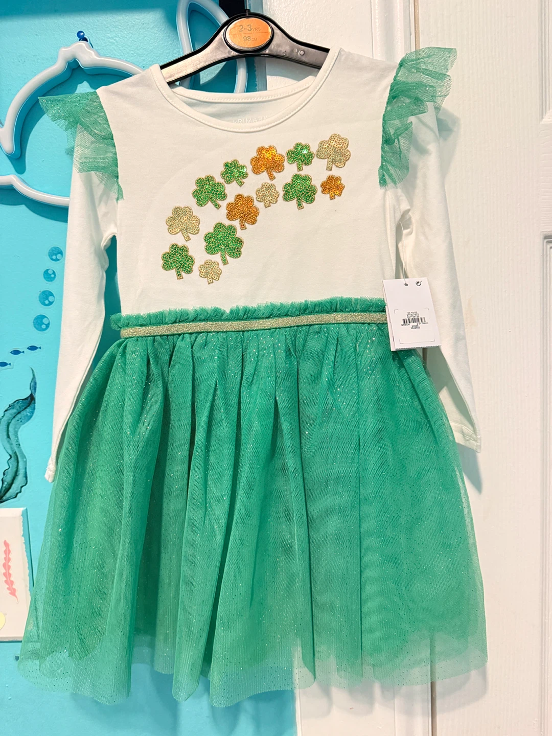 Primark Girls Green Shamrock Dress 2-3YRS