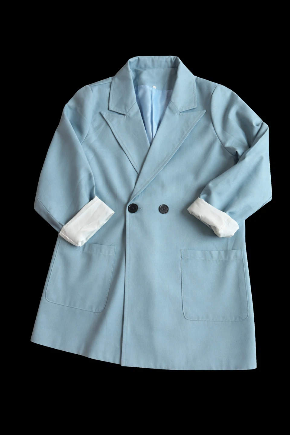 Light Blue Double-Breasted Blazer with White Cuffs
