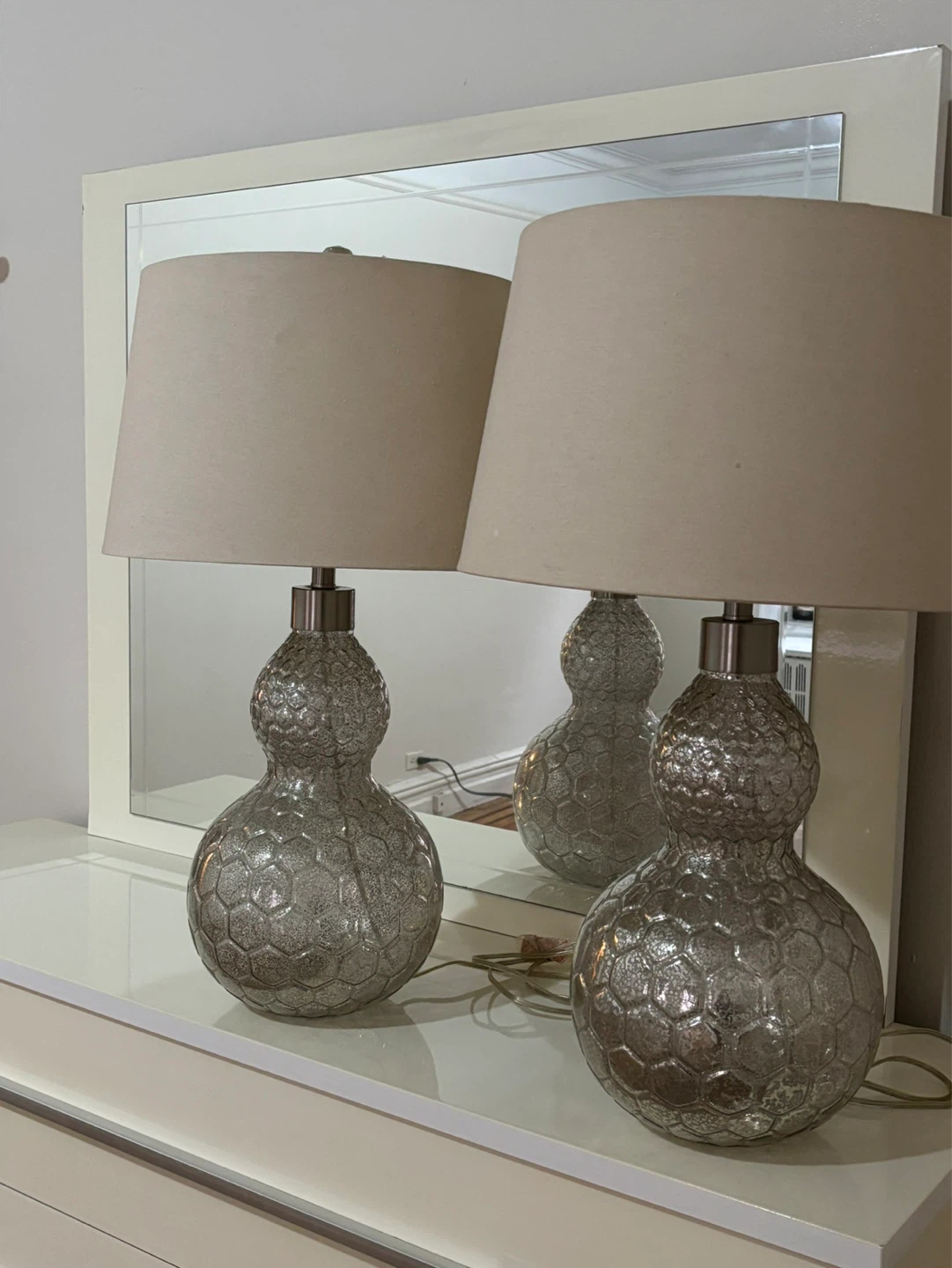 Decorative Table Lamps(2)- Silver Honeycomb Pattern - photo 2