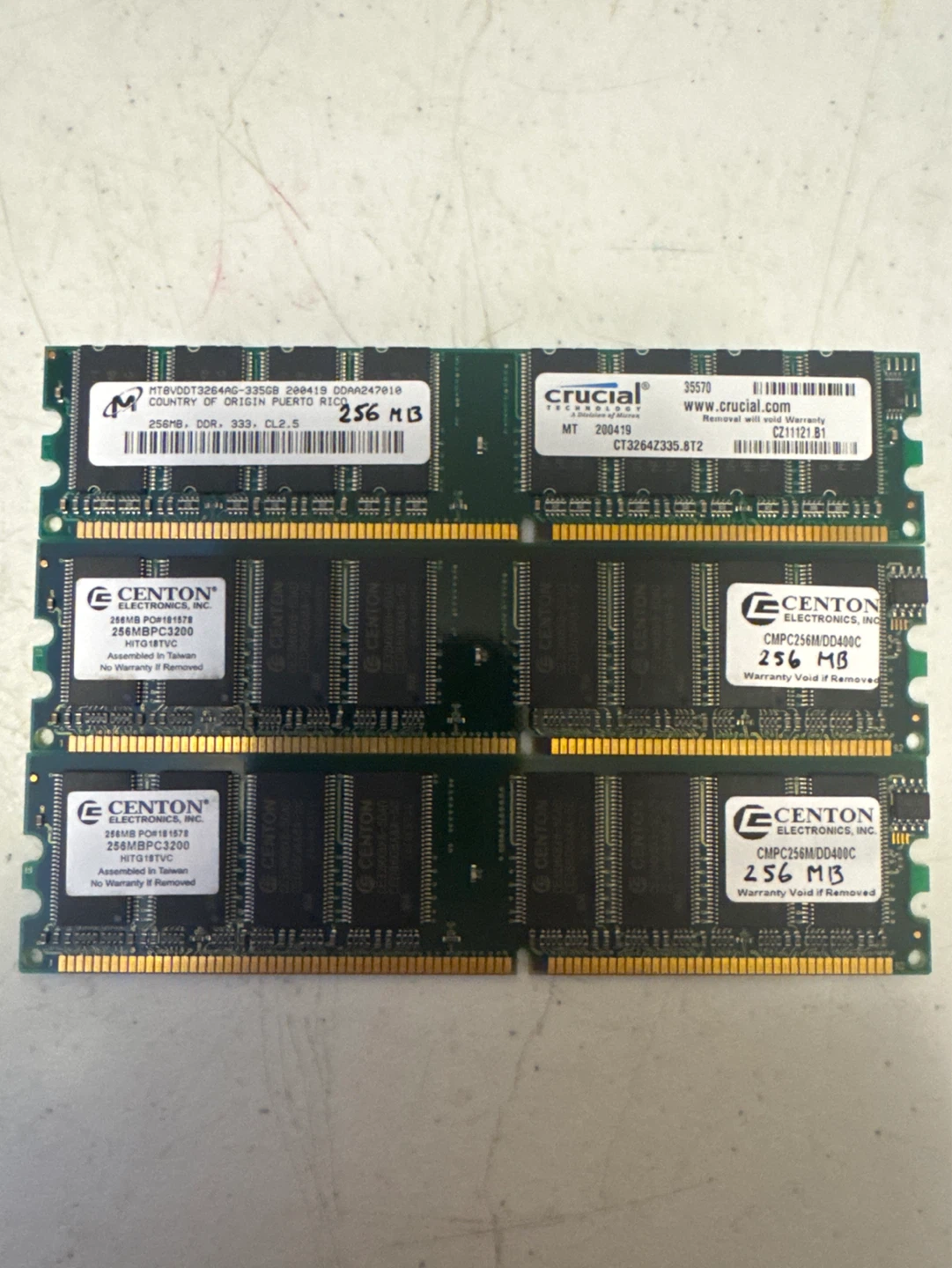 Crucial & Centon 256MB DDR RAM Modules (6 total)
