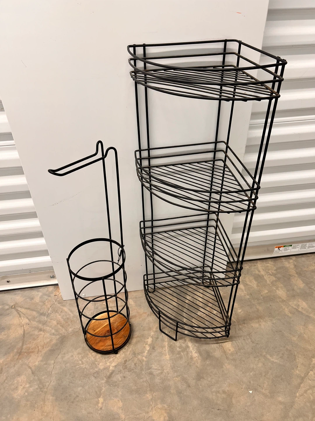 Black Metal Corner Shelf Unit and toilet paper Holder