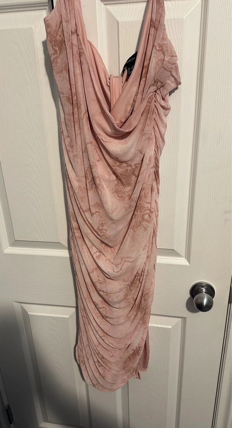 Forever 21+ Pink Marble Ruched Mesh Dress
