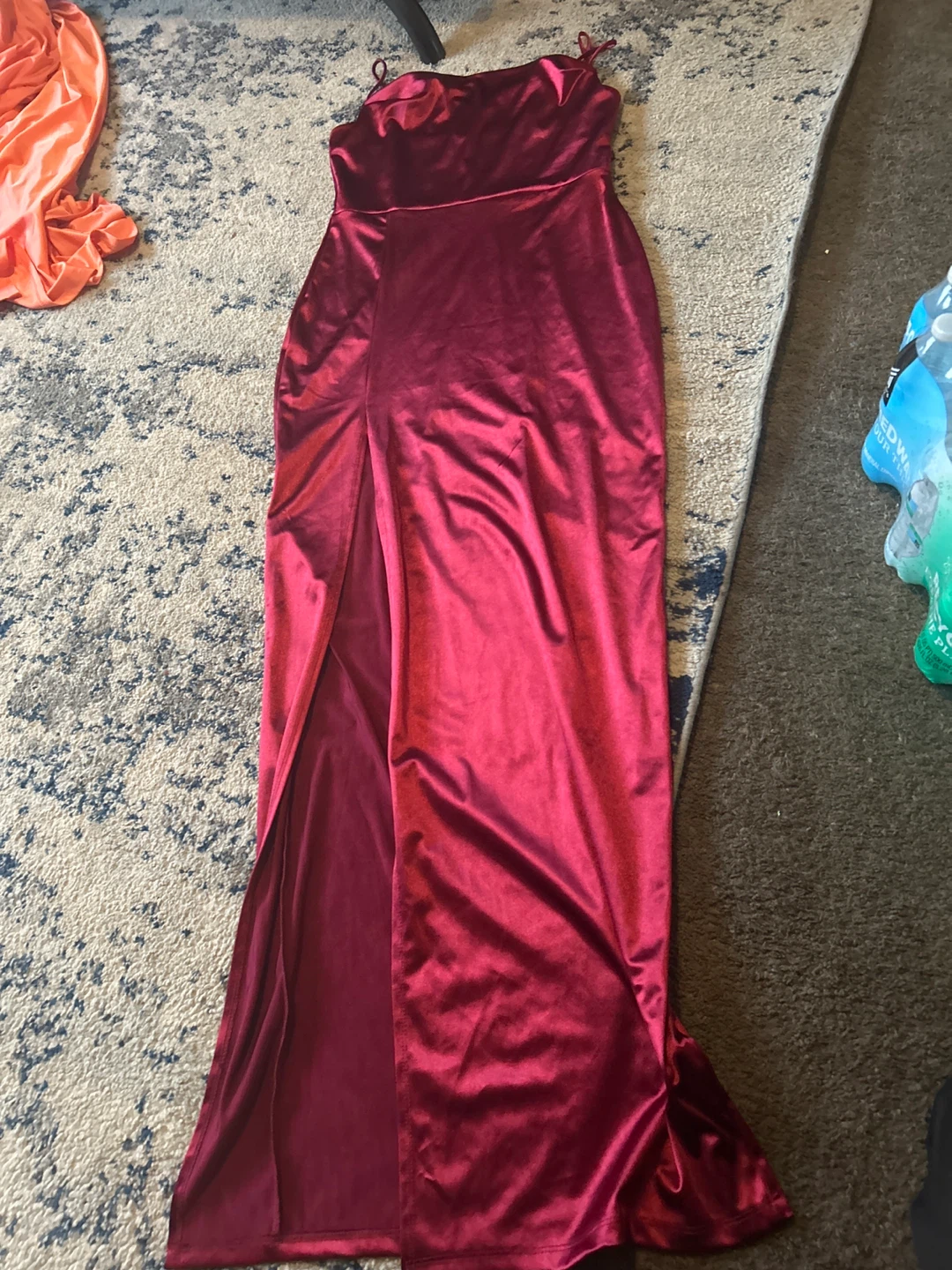Burgundy Velvet Maxi Dress with High Slit