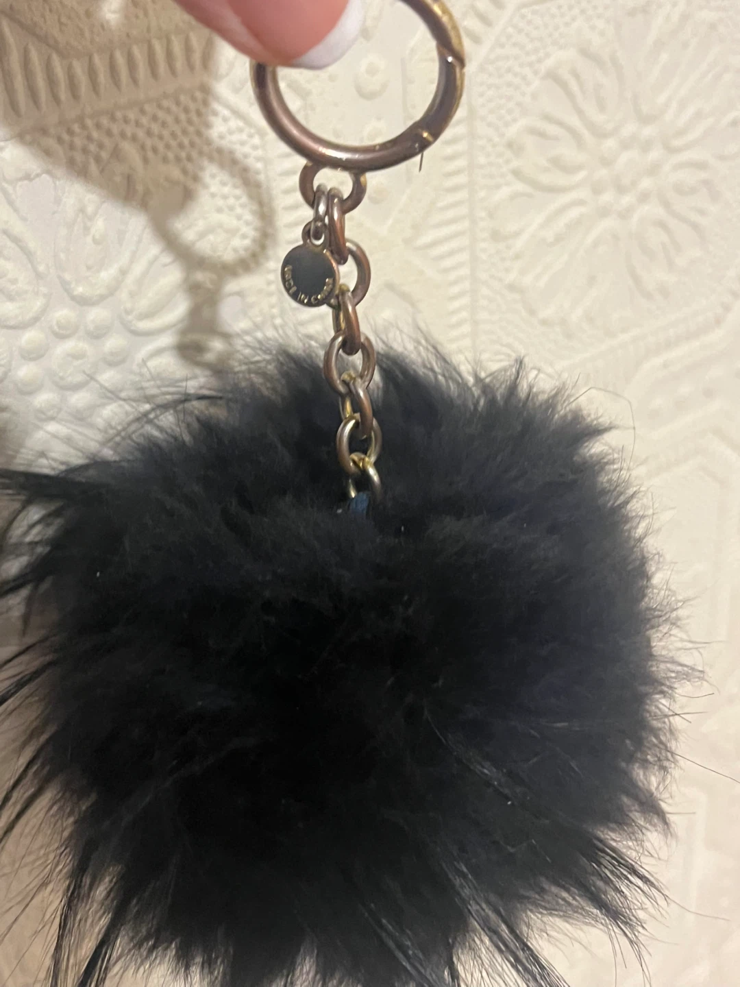 Michael Kors Black Feather Pom Pom Keychain Charm
