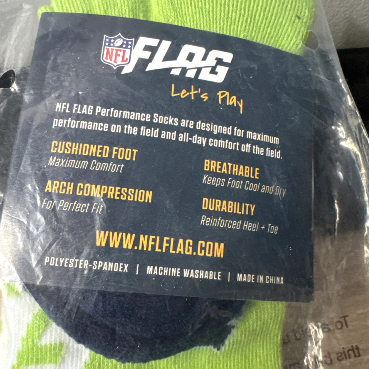 NFL FLAG Performance Socks Youth Small - Lime - photo 5