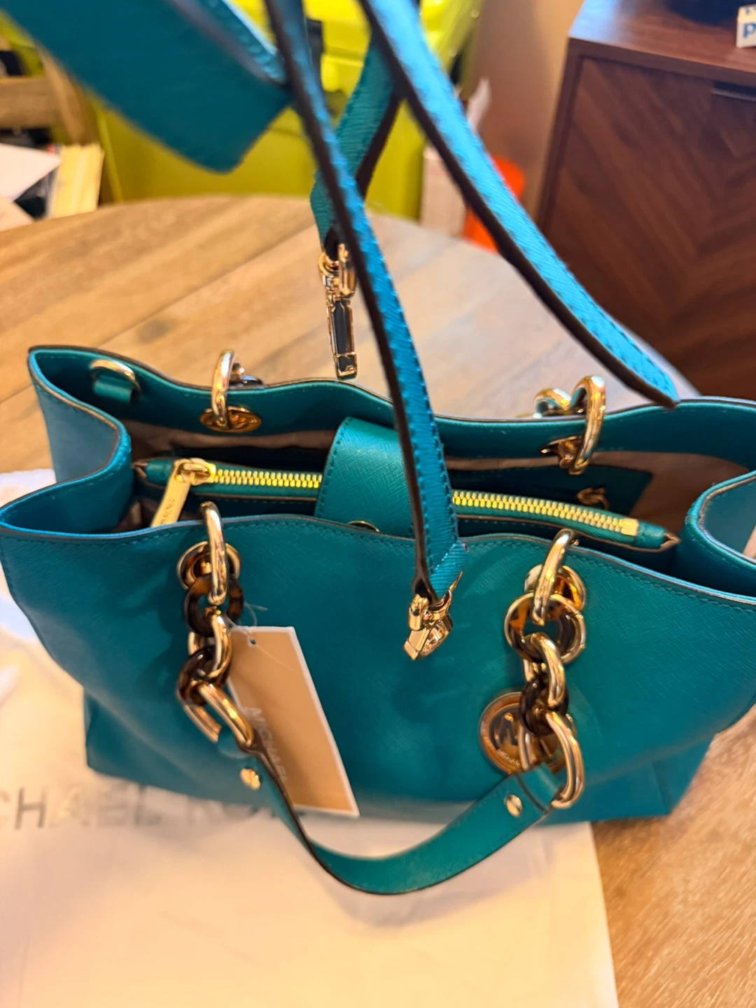 Michael Kors Teal Leather Tote Handbag - photo 3