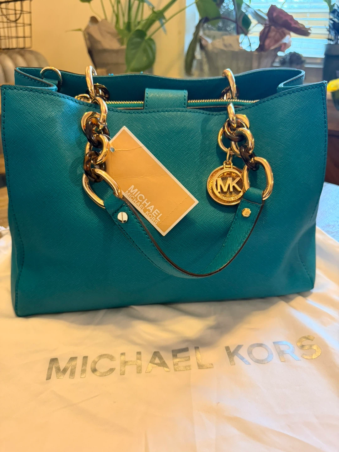 Michael Kors Teal Leather Tote Handbag
