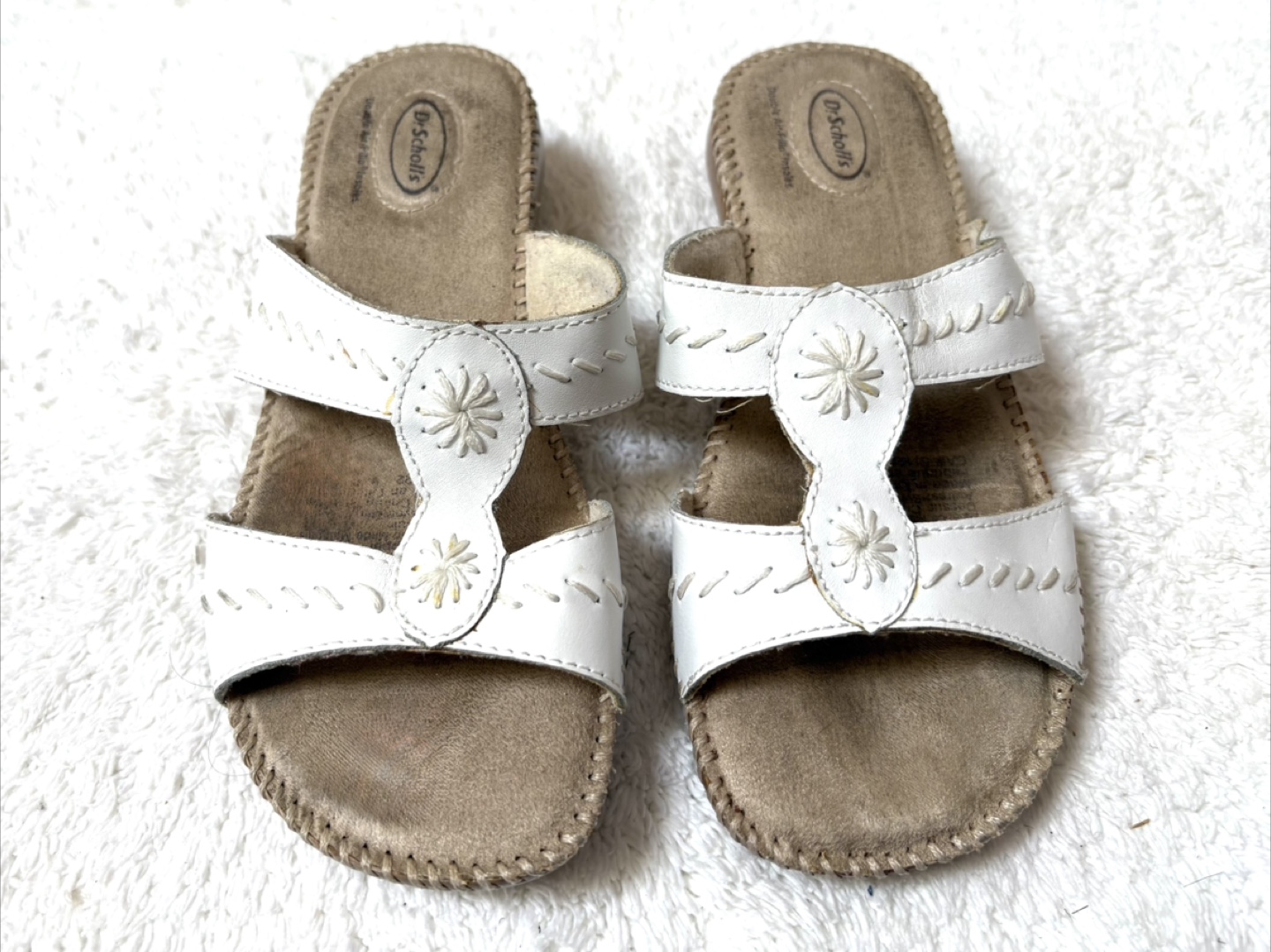 Dr. Scholl's White Leather Slip-On Sandals Size 5W