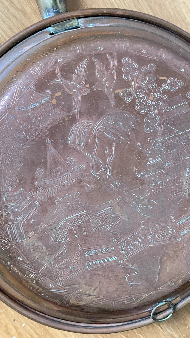 Antique Copper Warming Pan with Embossed Scene - photo 3