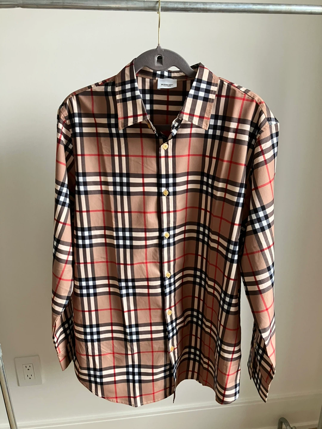 Burberry-style Beige Plaid Button Shirt XL