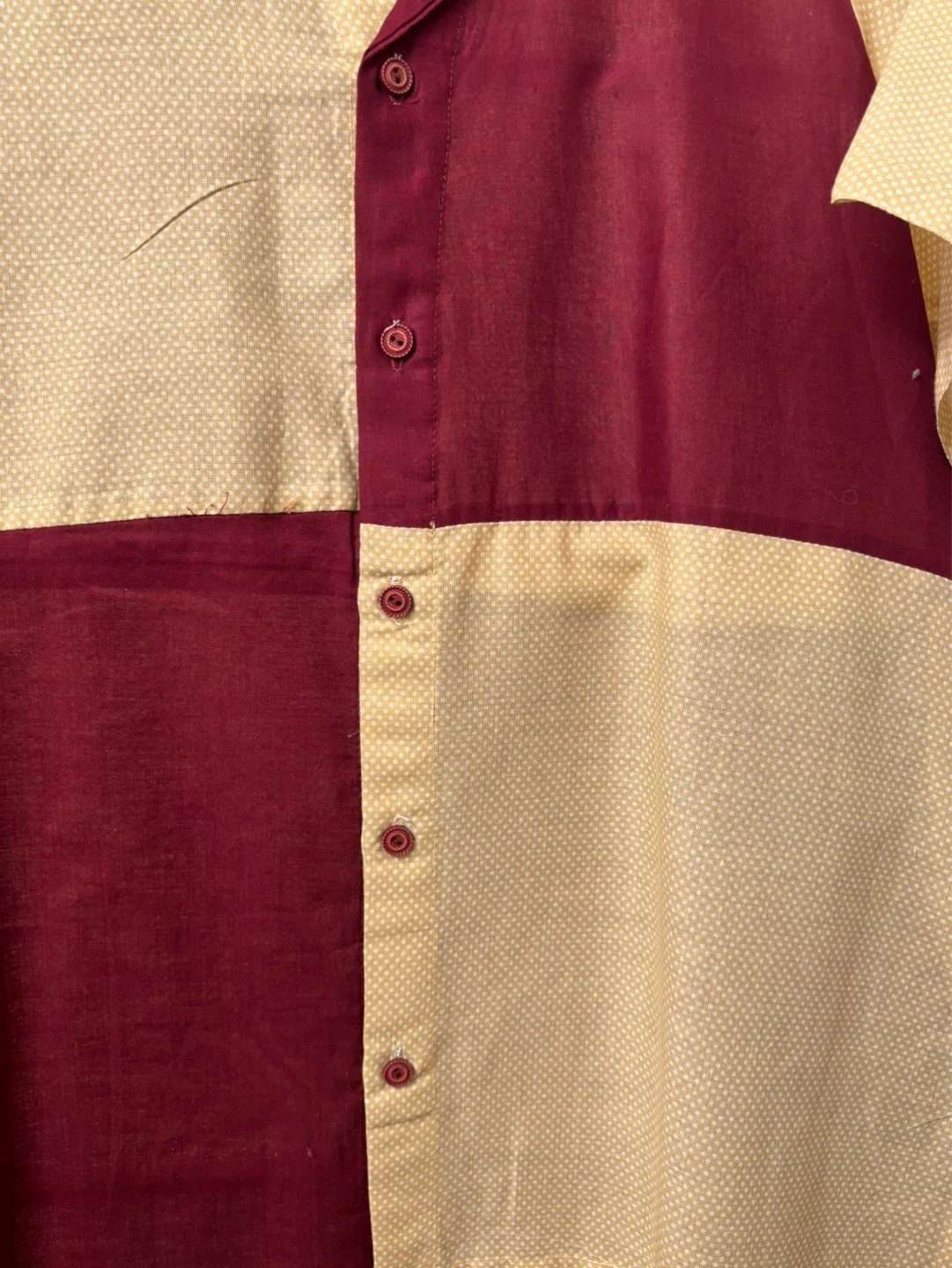 Cotton Maroon and Beige Button-Up Short Sleeve Shirt - photo 2