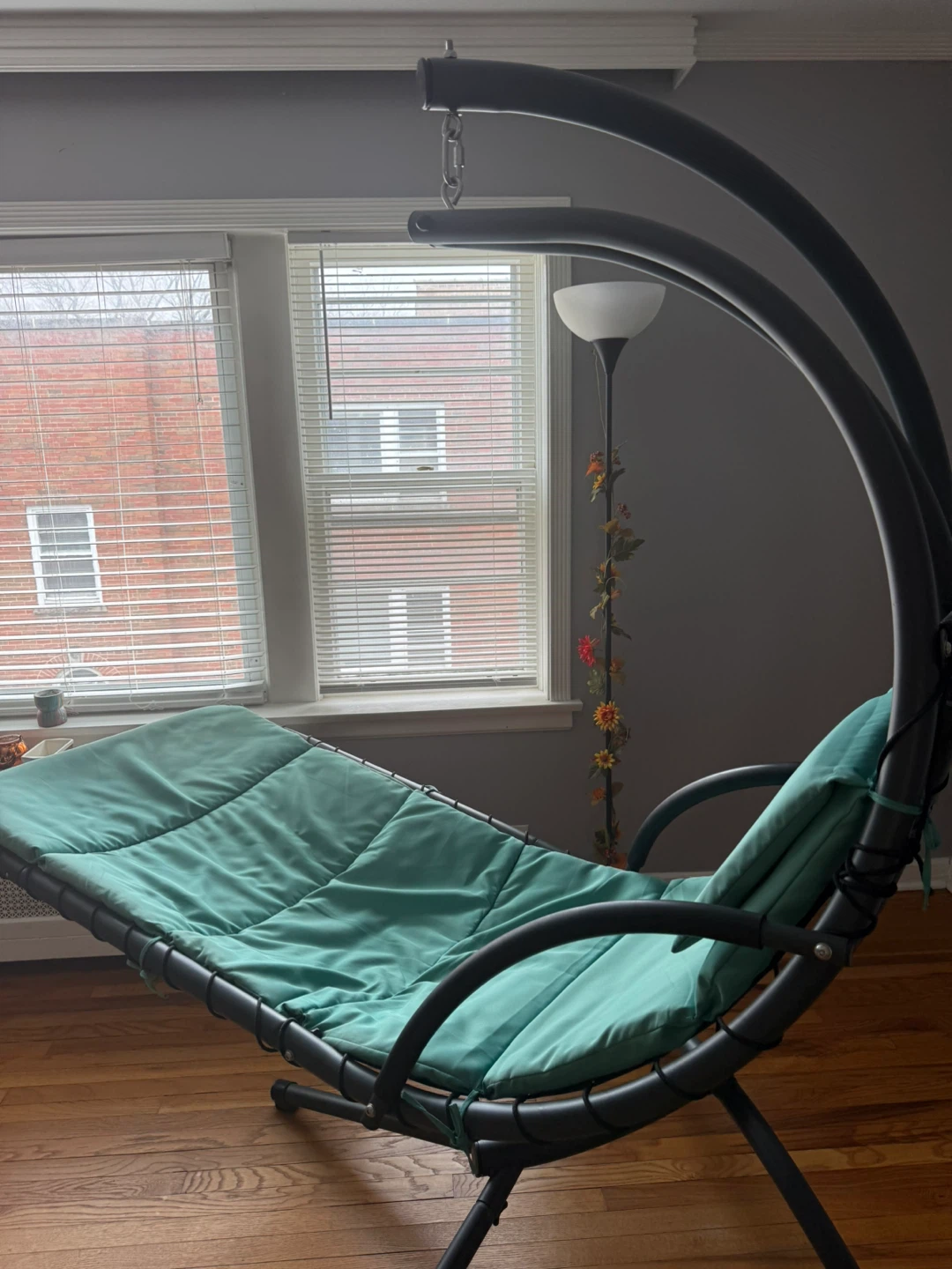 Hanging Chaise Lounge Chair with Teal Cushion - photo 3