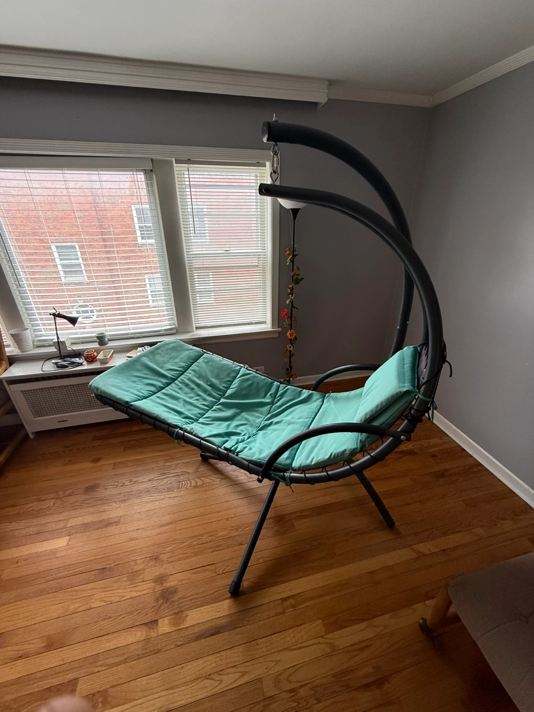 Hanging Chaise Lounge Chair with Teal Cushion - photo 2