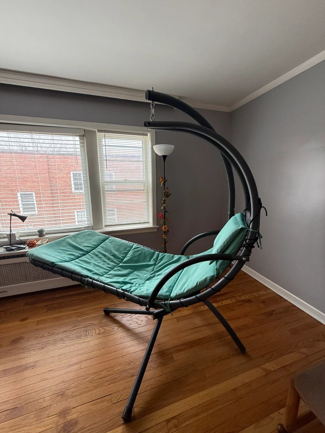 Hanging Chaise Lounge Chair with Teal Cushion