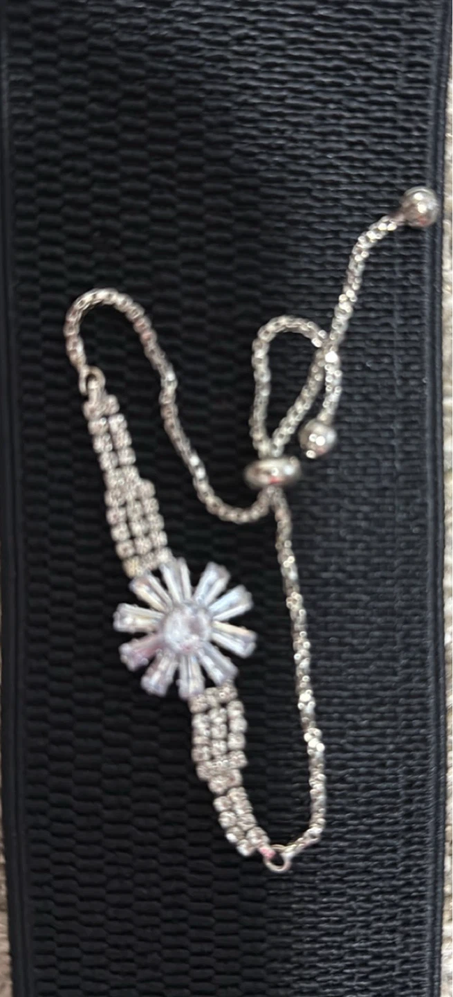 Adjustable Rhinestone Flower Bracelet