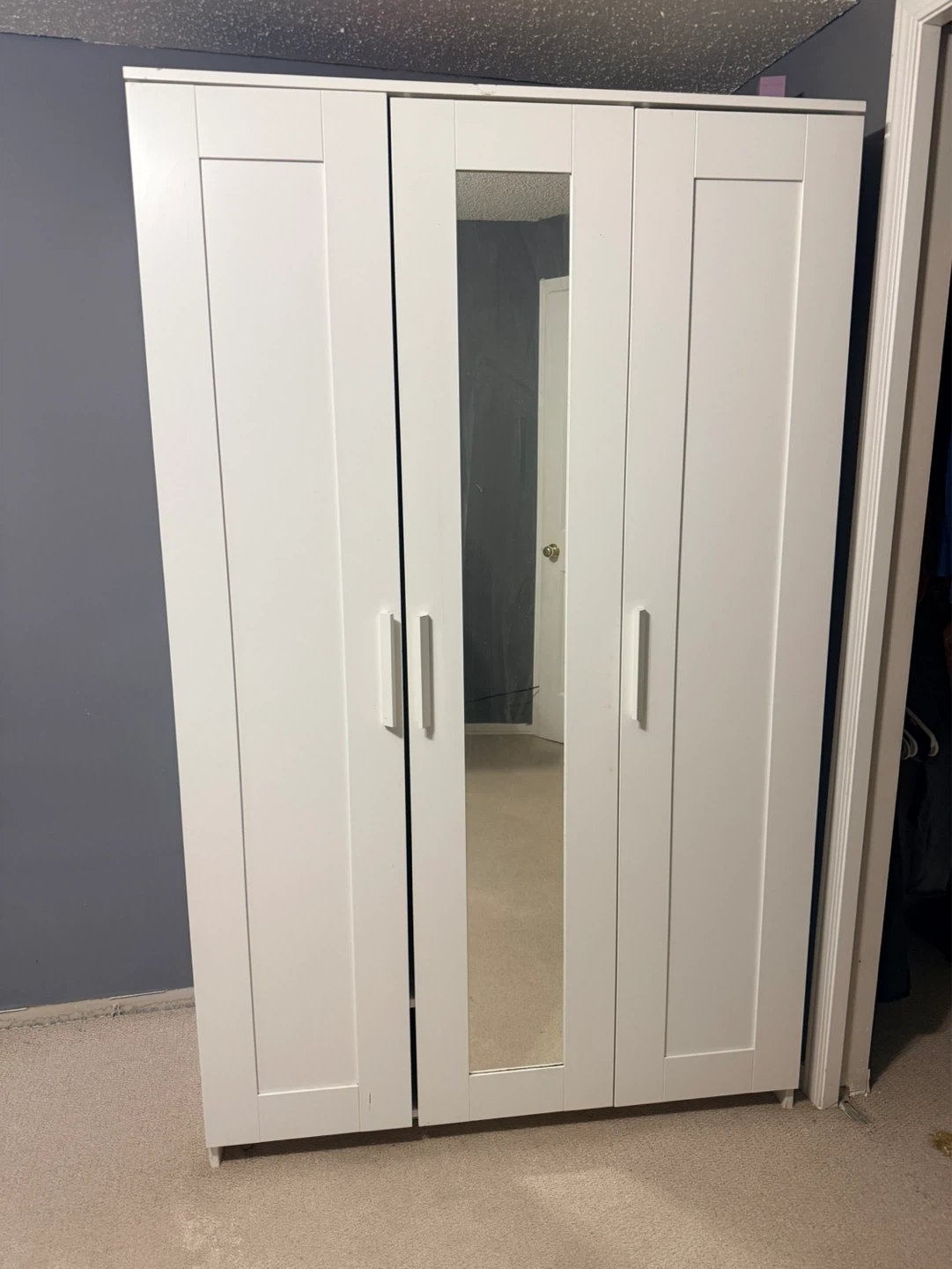 White 3-Door Wardrobe with Mirror