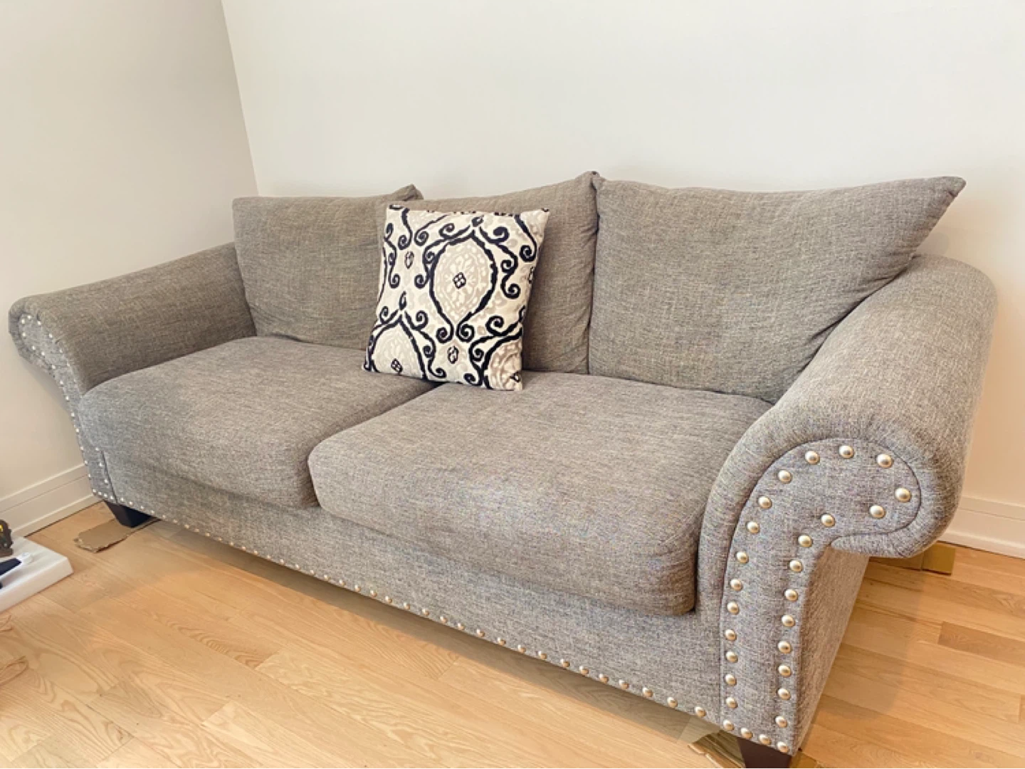 Gray Sofa with Studded Accents