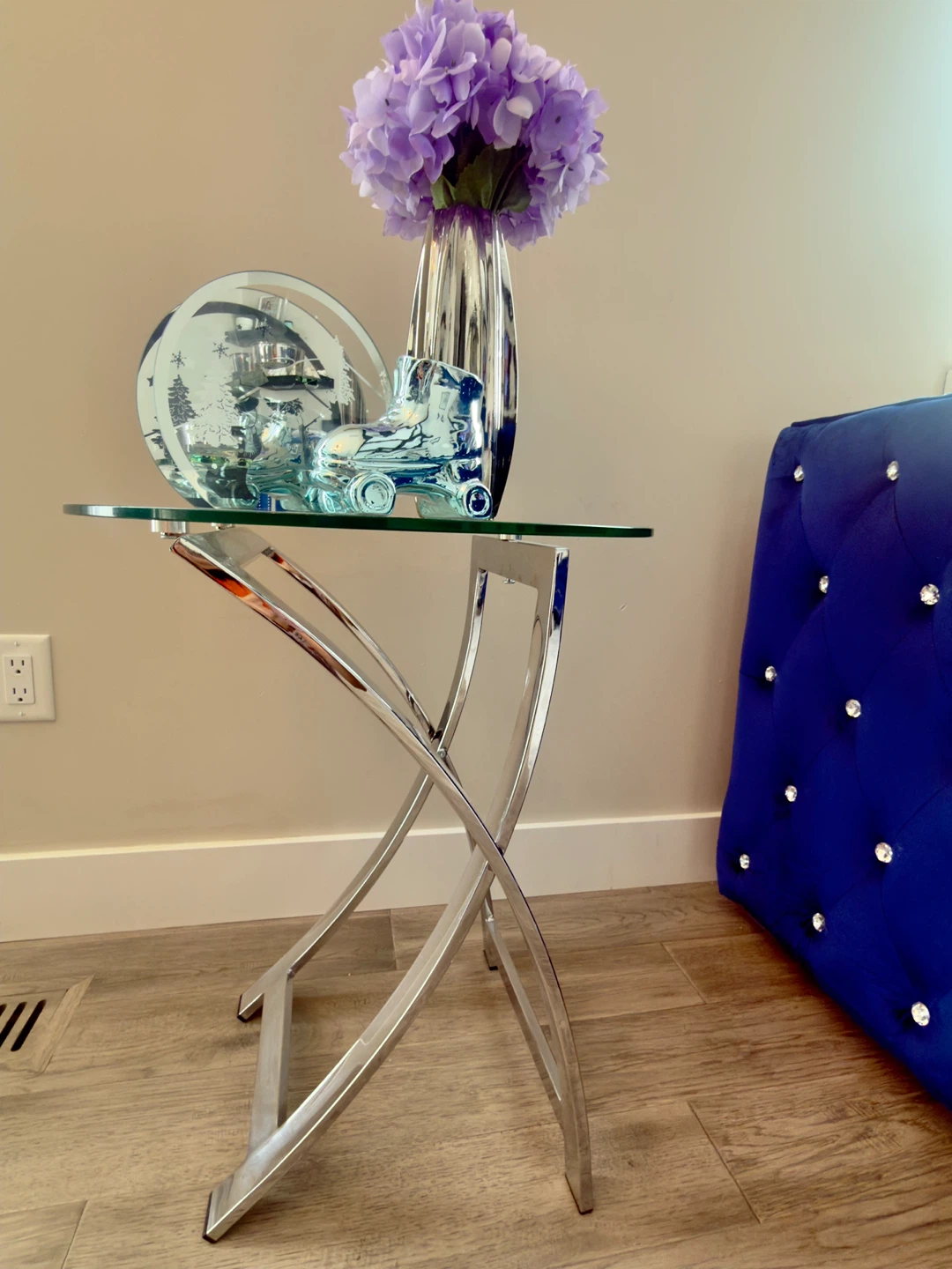 Glass Accent Table with Chrome Base - photo 2