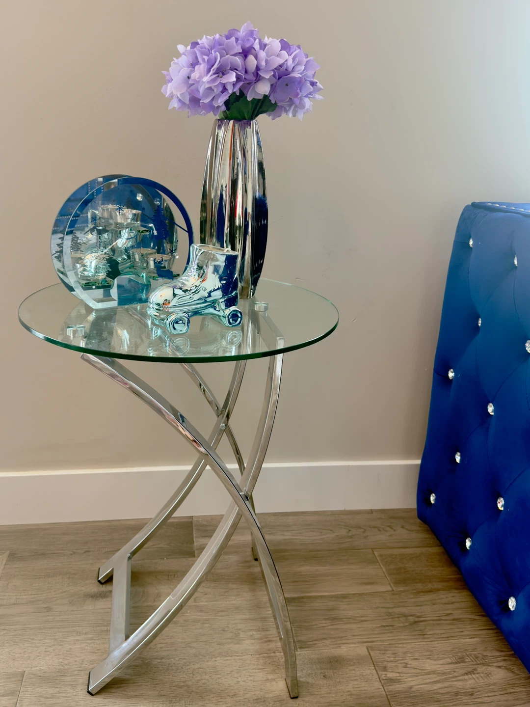 Glass Accent Table with Chrome Base
