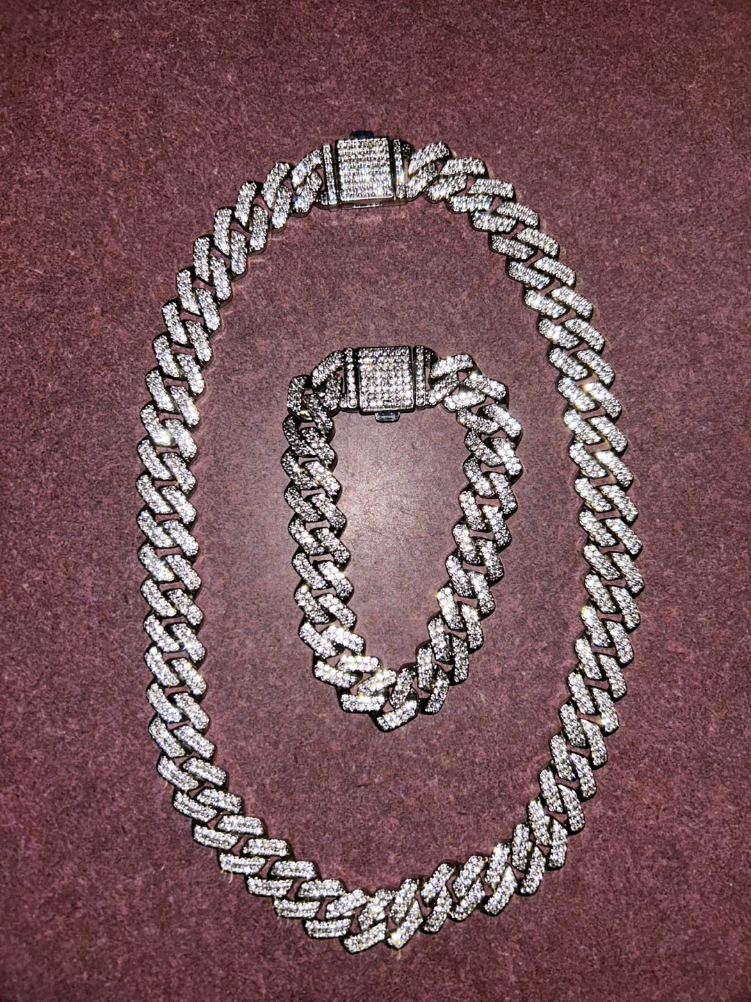 Diamond Cuban Link Chain and Bracelet Set