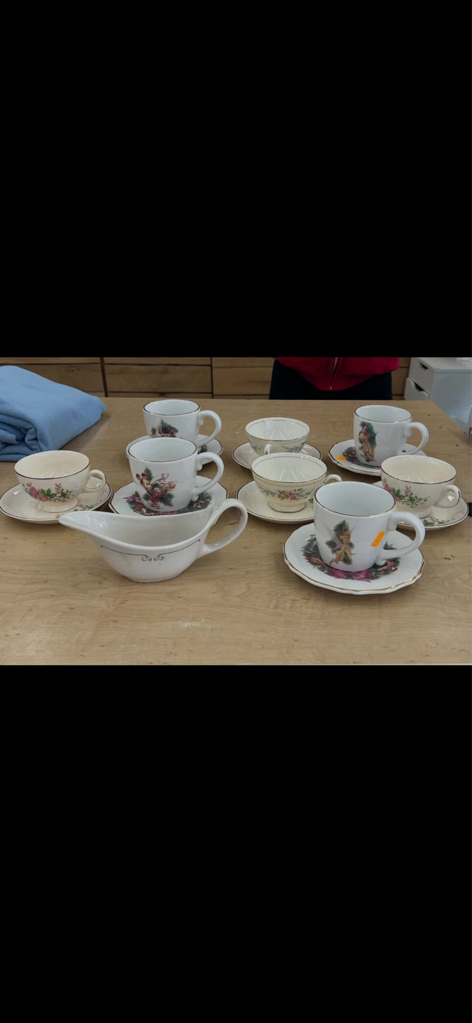Floral Teacup and Saucer Set with Creamer and Teapot