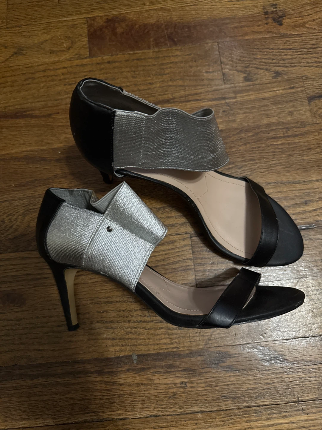Size 8 Black & Silver Heeled Sandals Size 8.5 - photo 2