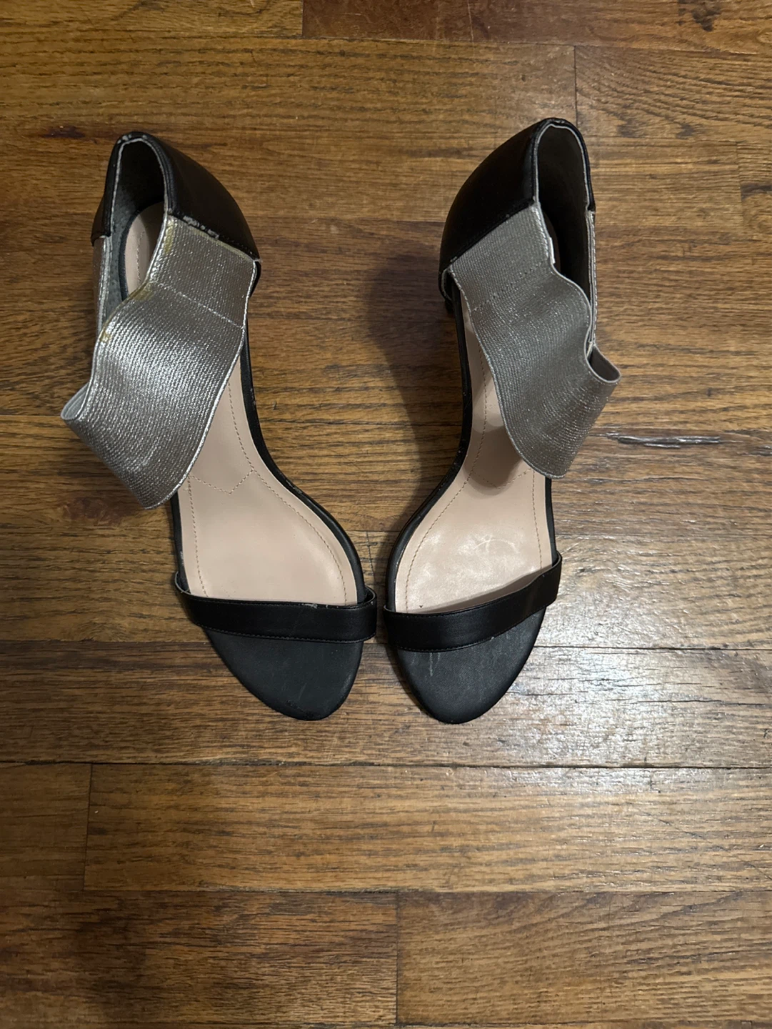 Size 8 Black & Silver Heeled Sandals Size 8.5