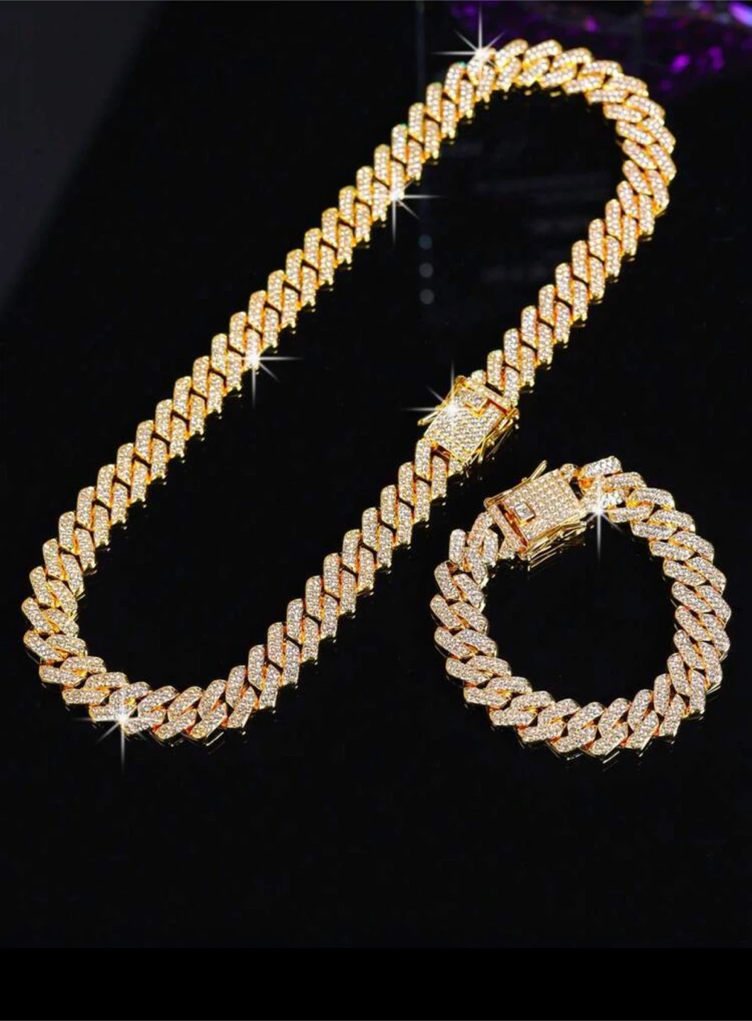 Gold Iced Out Cuban Link Chain and Bracelet Set - photo 2
