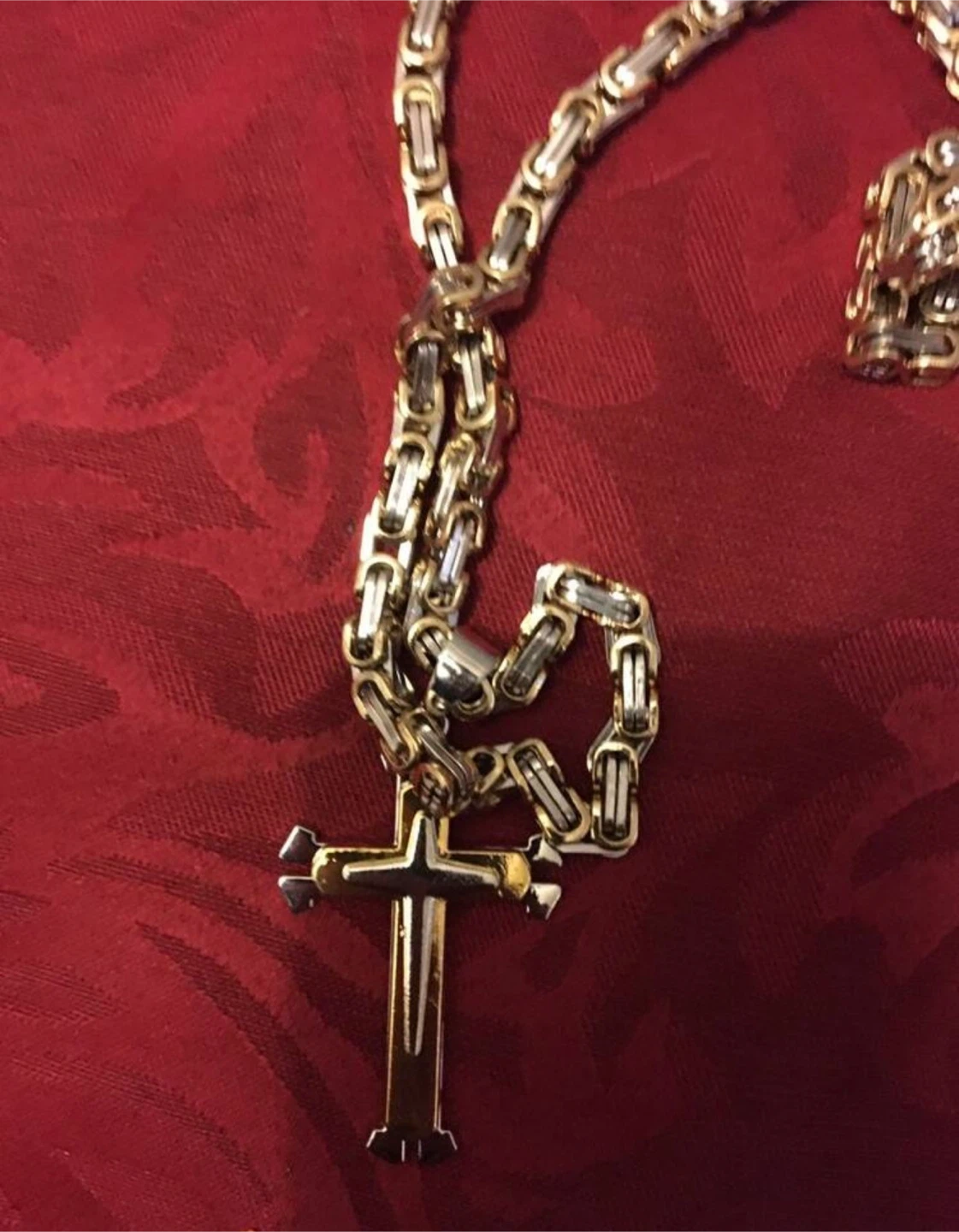 Stainless Steel Cross Pendant Necklace - Gold and Silver Toned