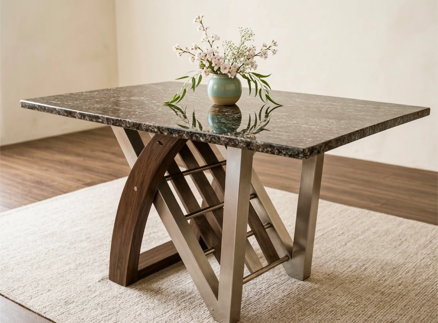 Granite Top Dining Table with Mixed Material Base