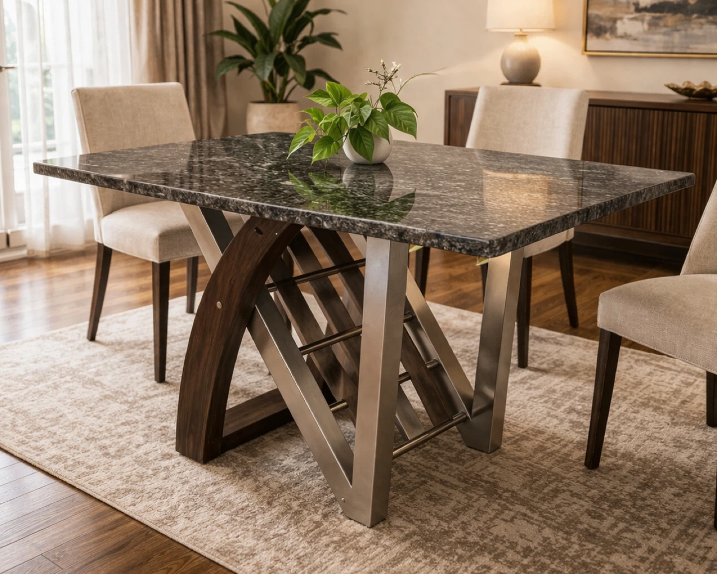 Granite Top Dining Table with Mixed Material Base - photo 2