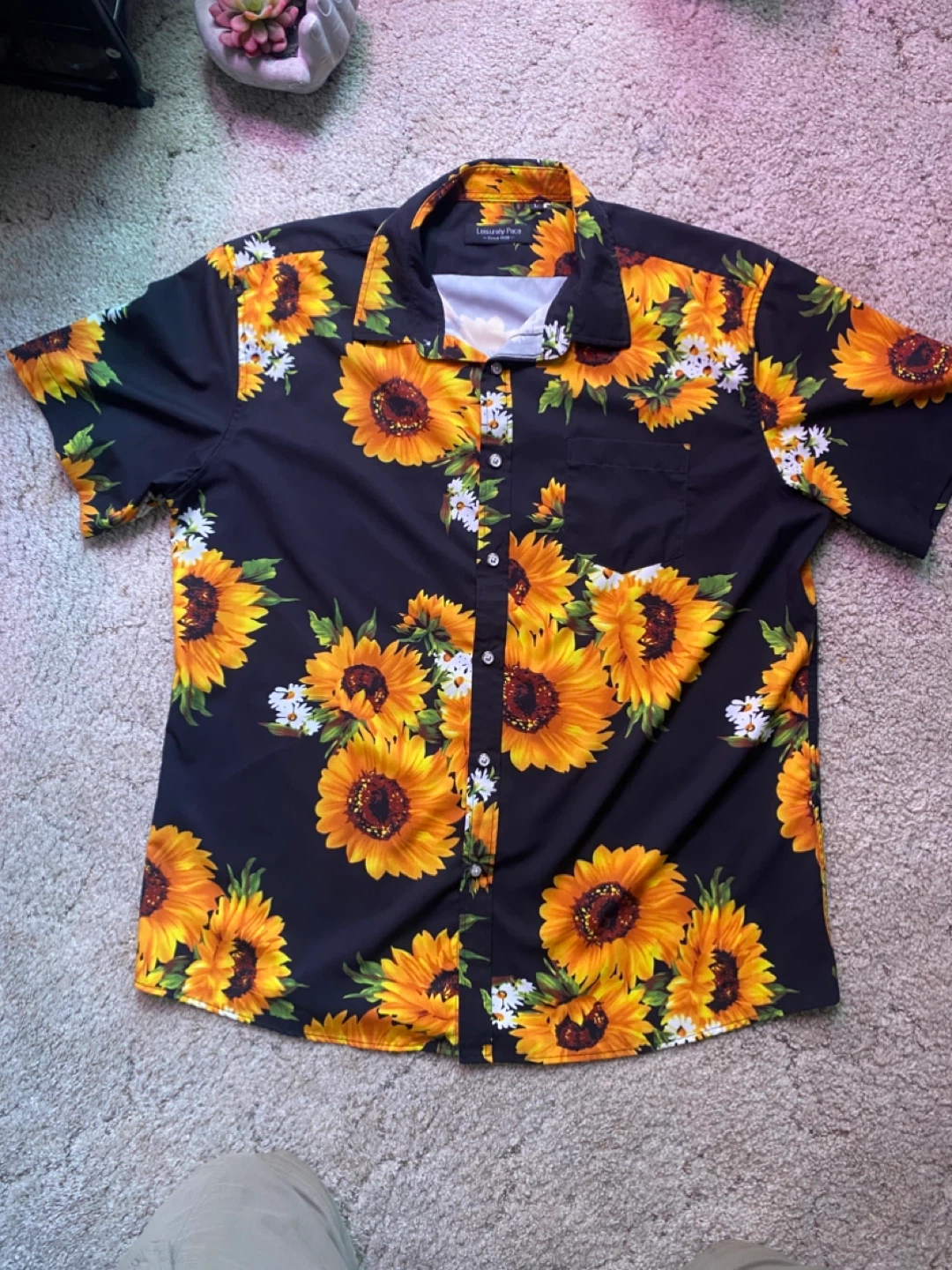 Leisurely Pace Sunflower Print Button-Up Shirt