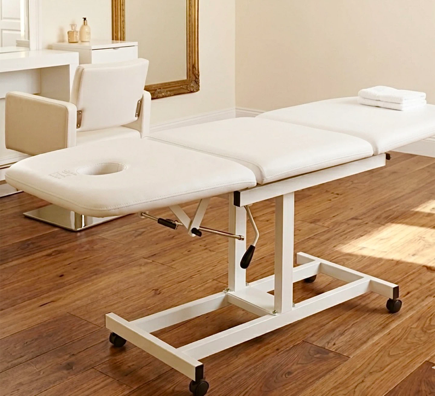 White Massage Bed with Adjustable Backrest and Face Hole - photo 3