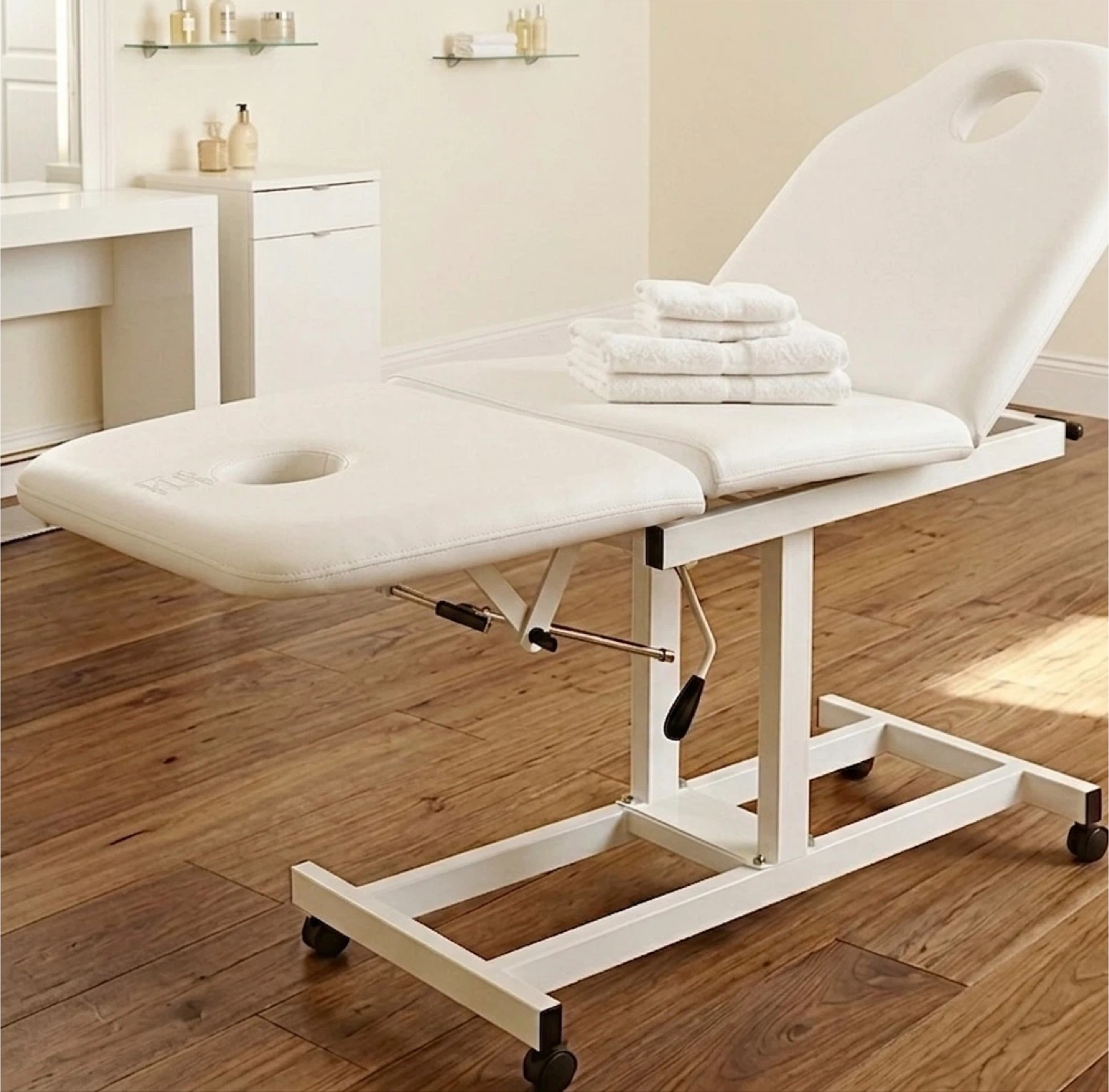 White Massage Bed with Adjustable Backrest and Face Hole