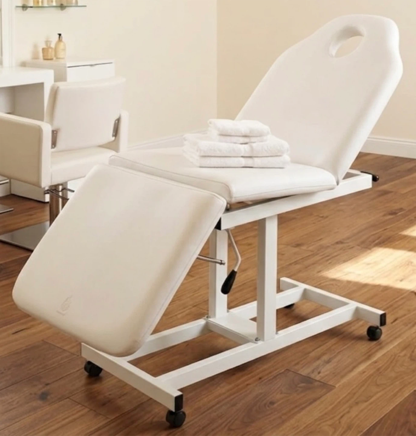 White Massage Bed with Adjustable Backrest and Face Hole - photo 2