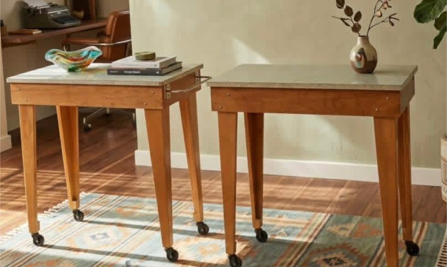Wooden Side Table with Wheels