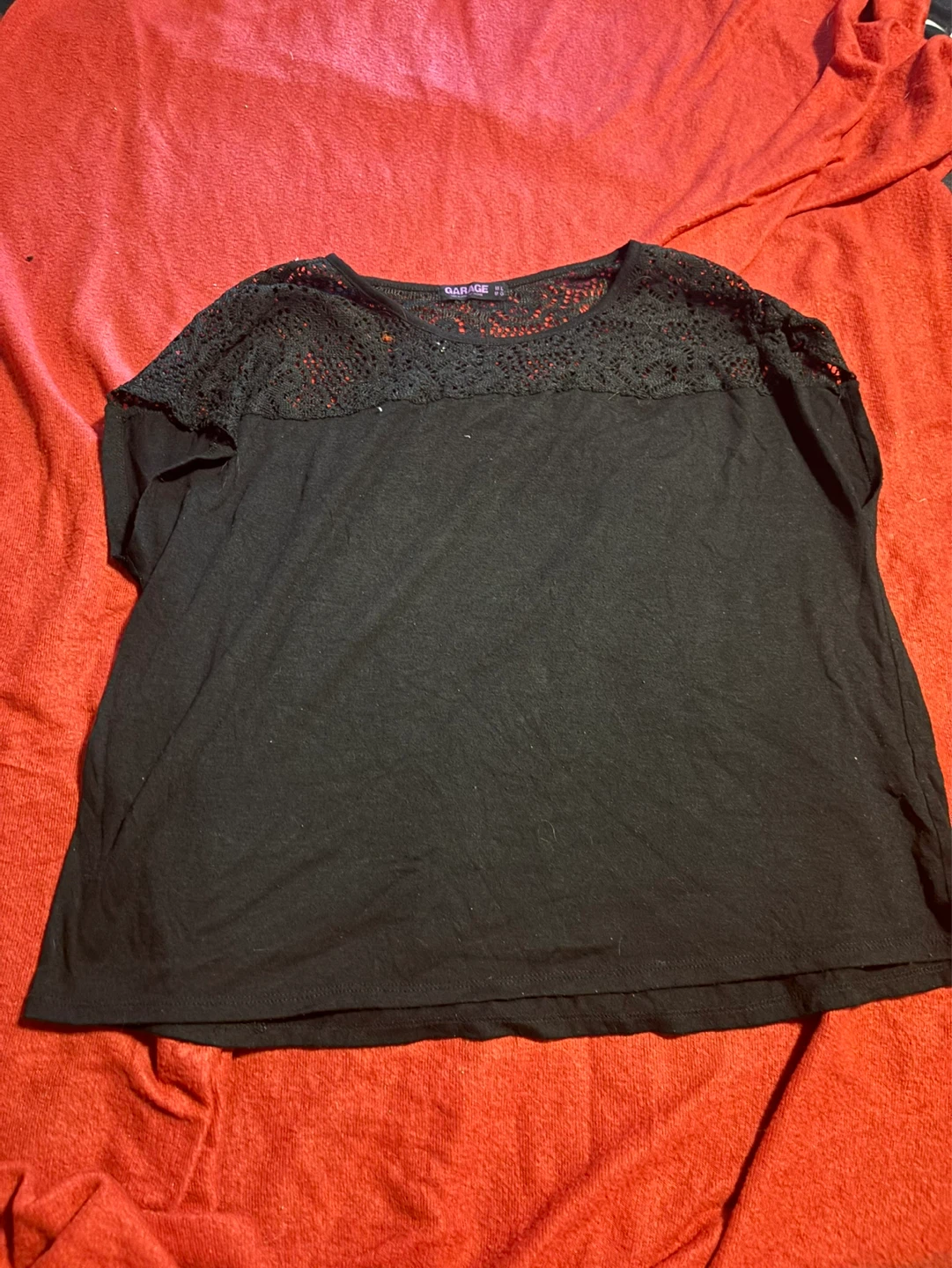 Garage Black Lace Yoke Top