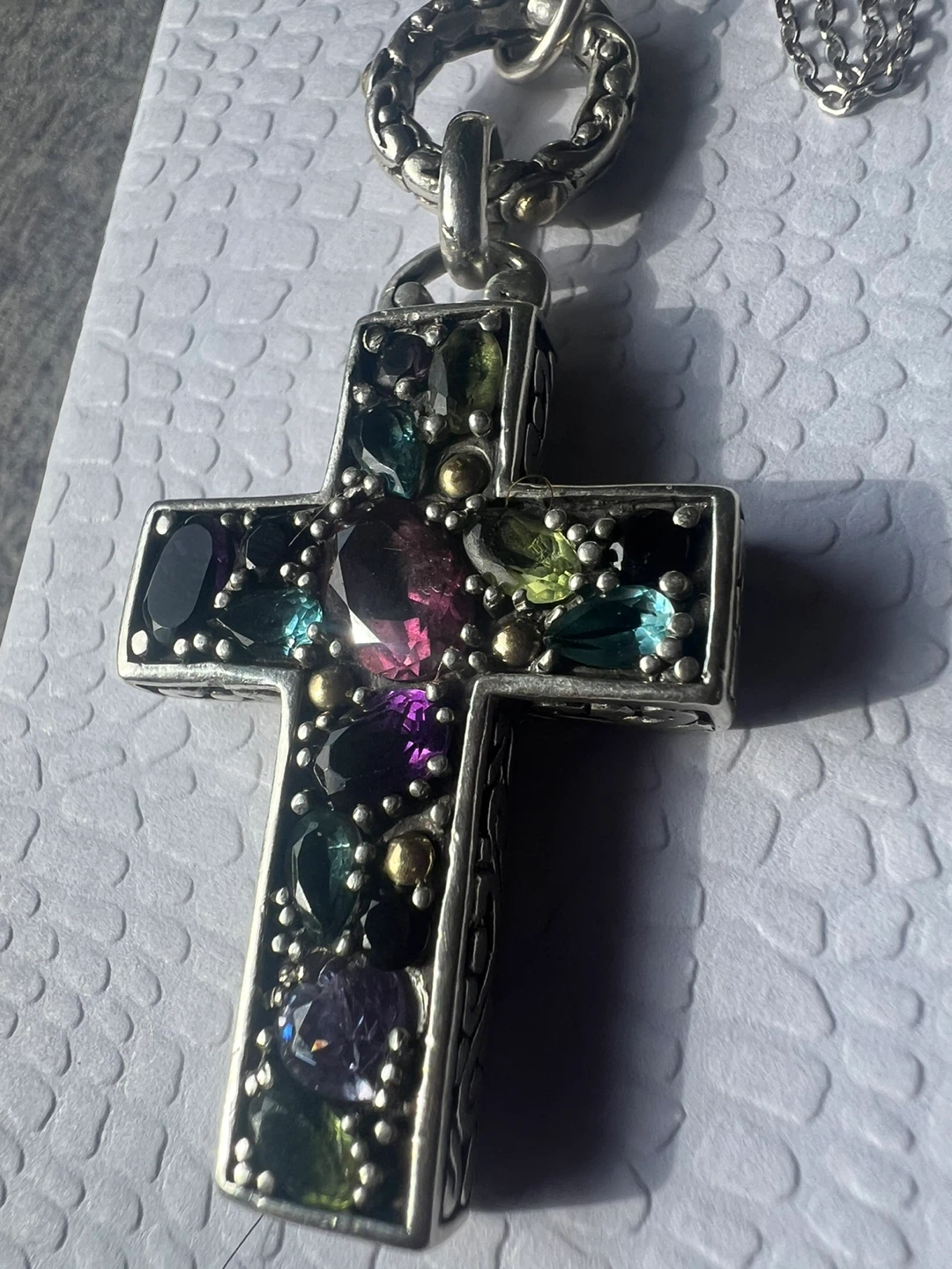 Effy Sterling Silver Gemstone Cross Pendant Necklace