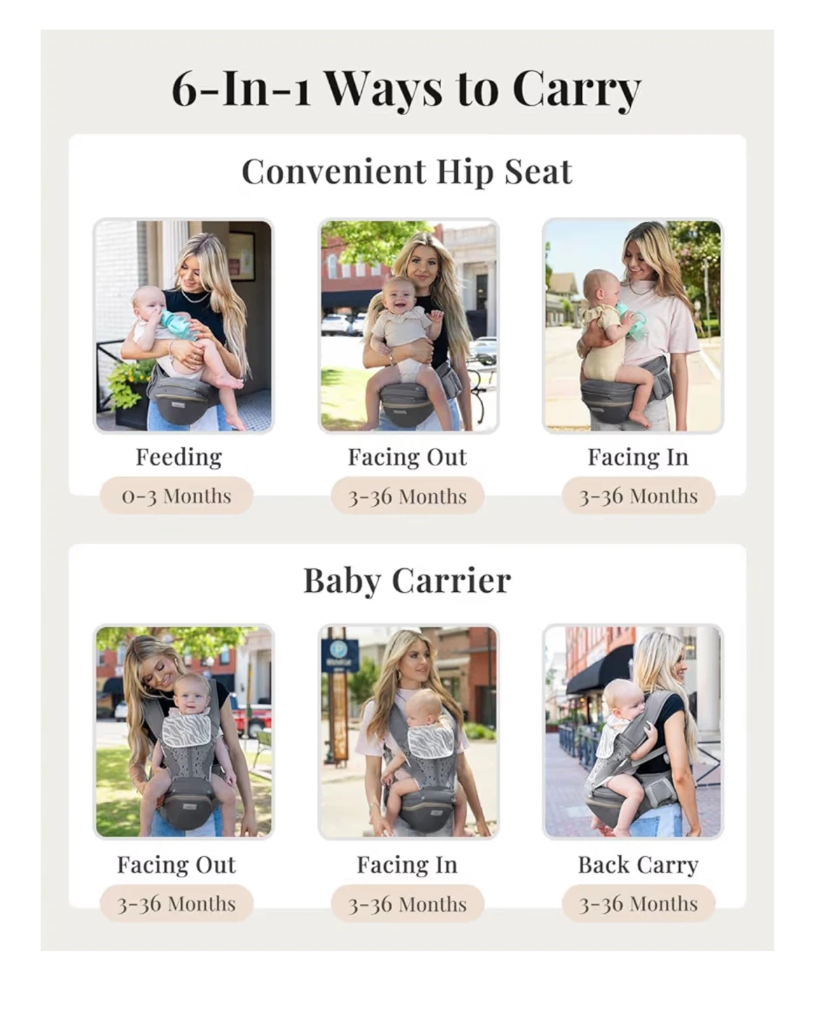 Baby Carrier 6-in-1 Hip Seat Grey - photo 2