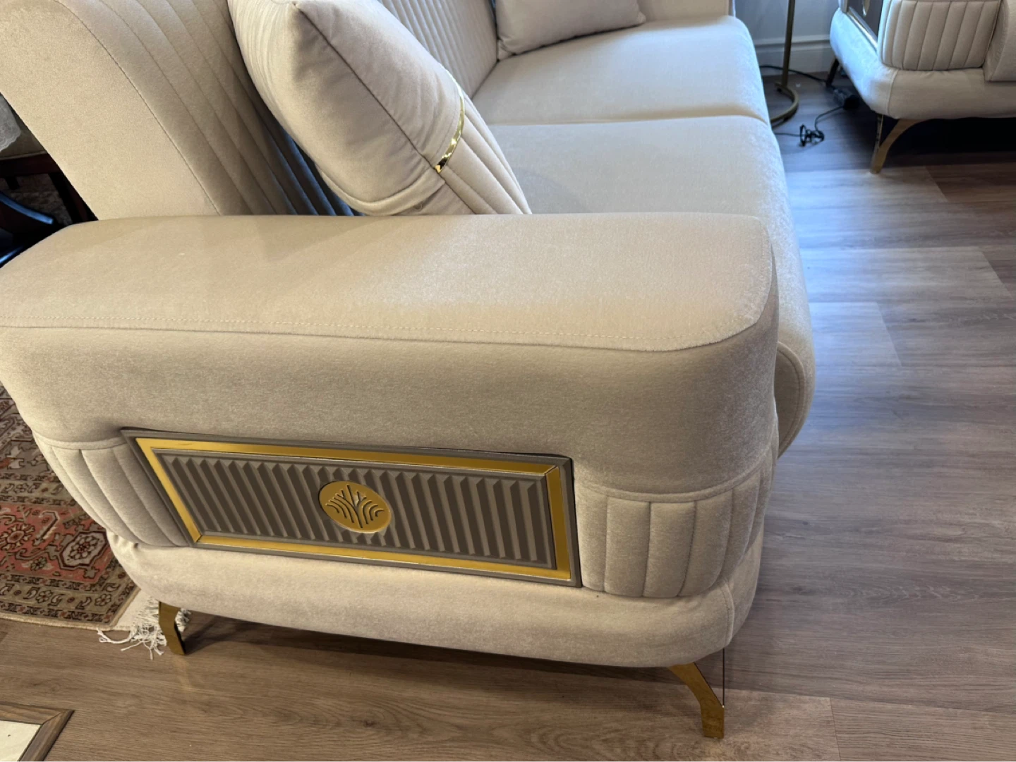 Beige Velvet Sofas with Decorative Pillows - photo 2